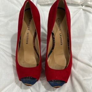 Red velvet with multi color Heels size 7/38 with 6 inch heel